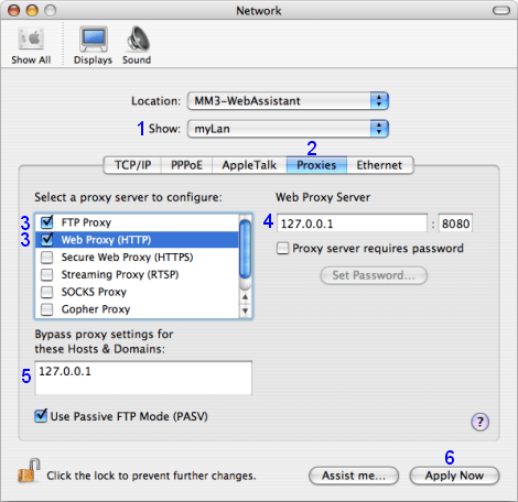 Mac OS X: Network / myLan / Proxies
