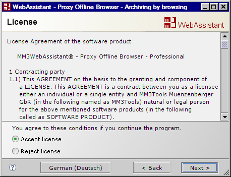 MM3-WebAssistant - Proxy Offline Browser: License Agreement