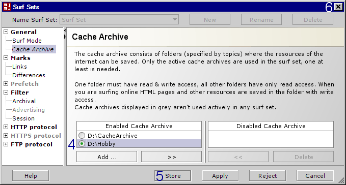 MM3-WebAssistant - Proxy Offline Browser: Dialog: Surf Set / Enabled Cache Archive